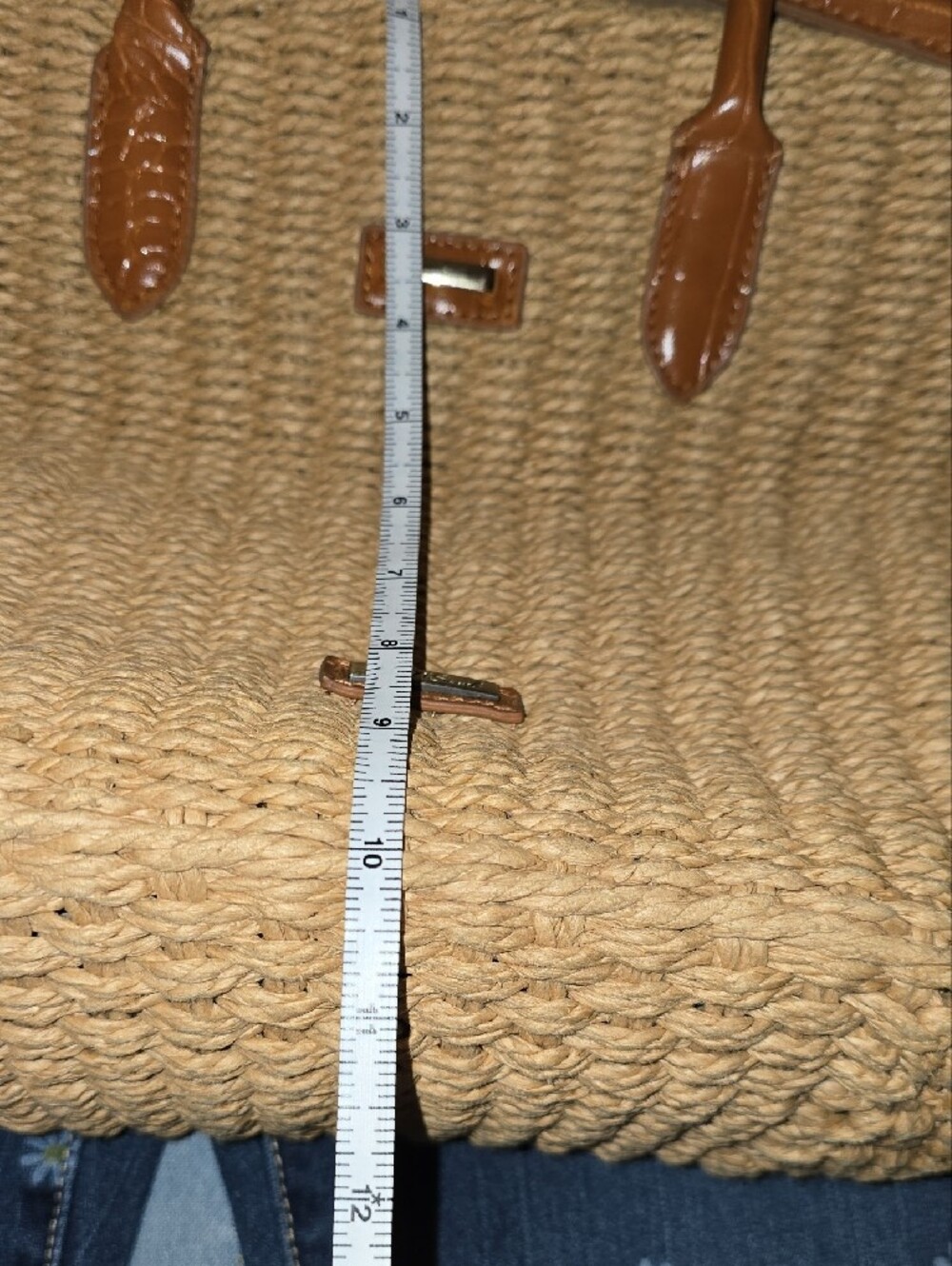 Woven Mustard Tote with Tan Faux-Leather Handles - Picture 14 of 15